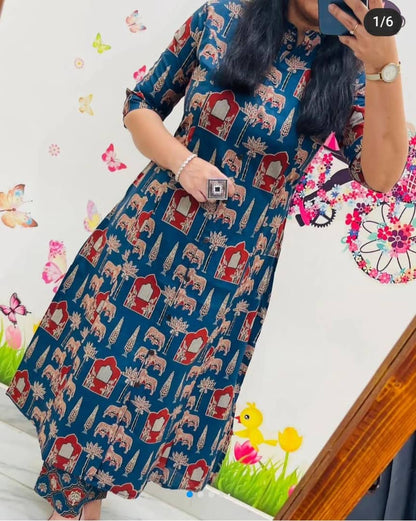 Blue Printed Cotton Kurta And Pant Co-Ord Set