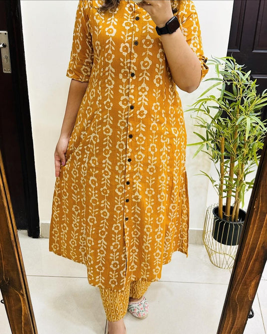 Yellow Cotton Kurta And Pant Co-Ord Set